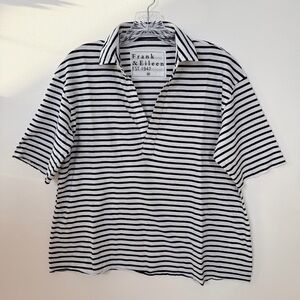 FRANK & EILEEN Preppy Navy Stripe Short Sleeve Patty Popover Henley XS NWOT $168